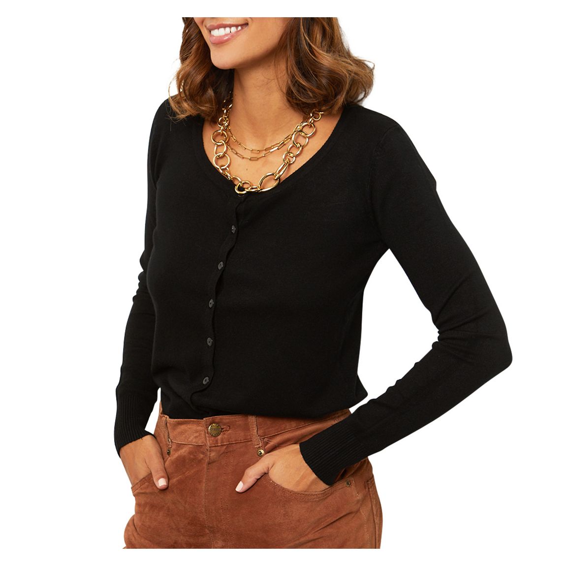 Black Cashmere Blend Buttoned Cardigan main product photo