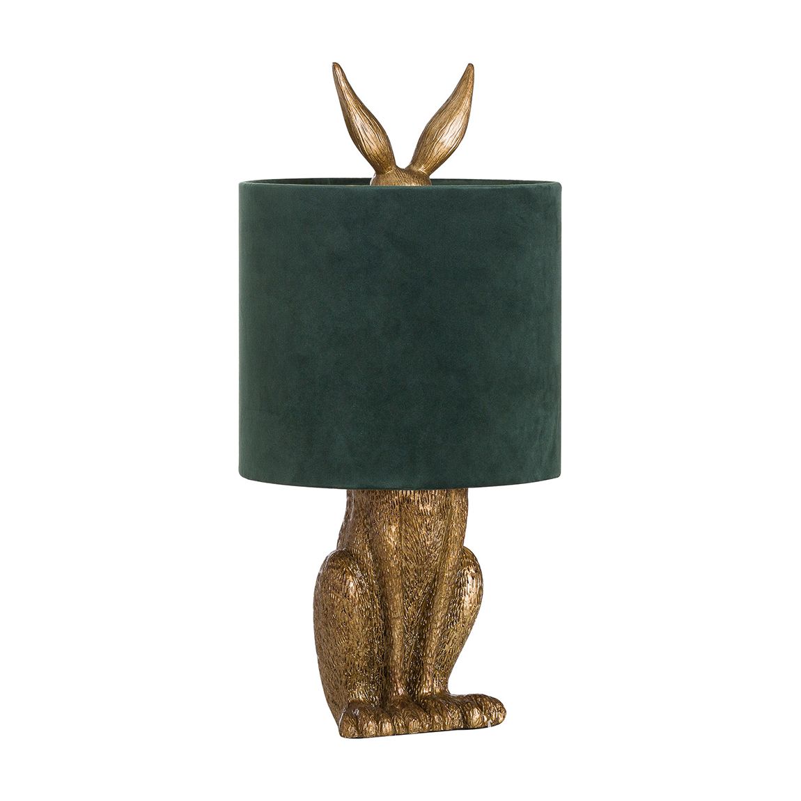 Antique Gold Hare Table Lamp With Green Velvet Shade main product photo