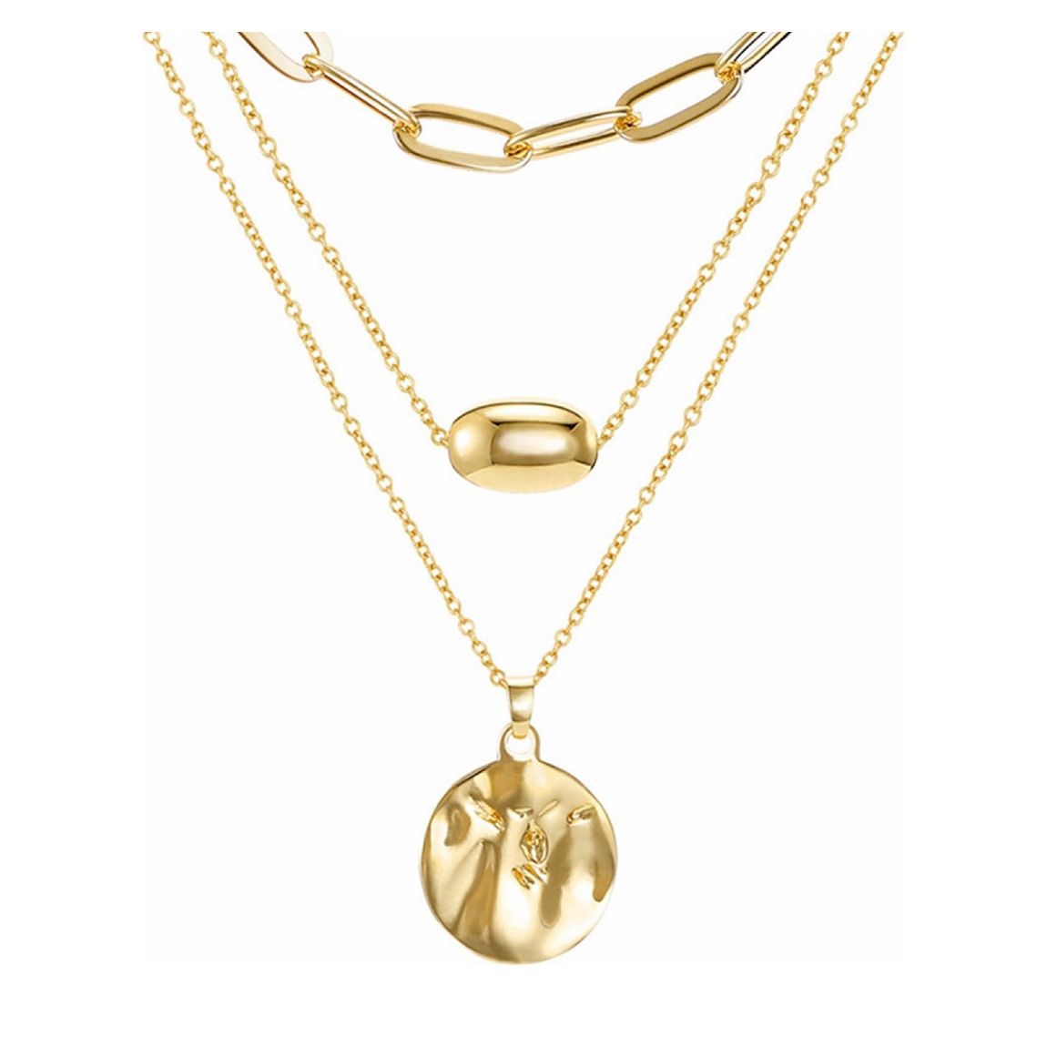 18K Gold Plated Layered Disc & Chain Necklace main product photo