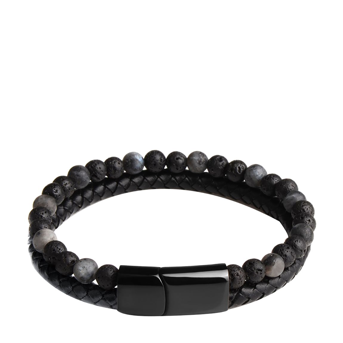 Black Plated Leather & Labradorite Bracelet main product photo