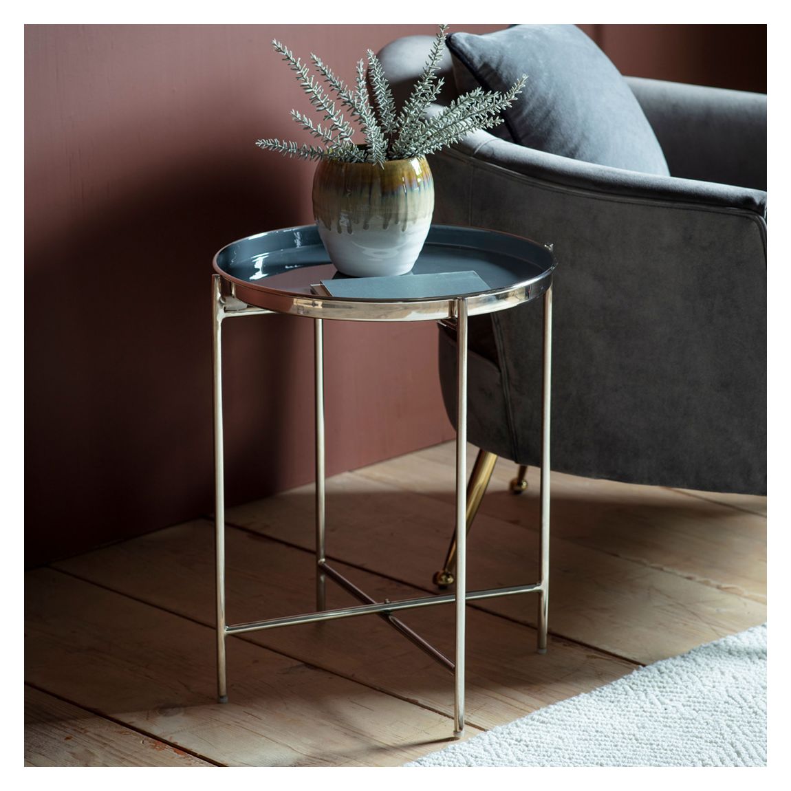 Bodega Side Table, Silver& Dark Grey main product photo