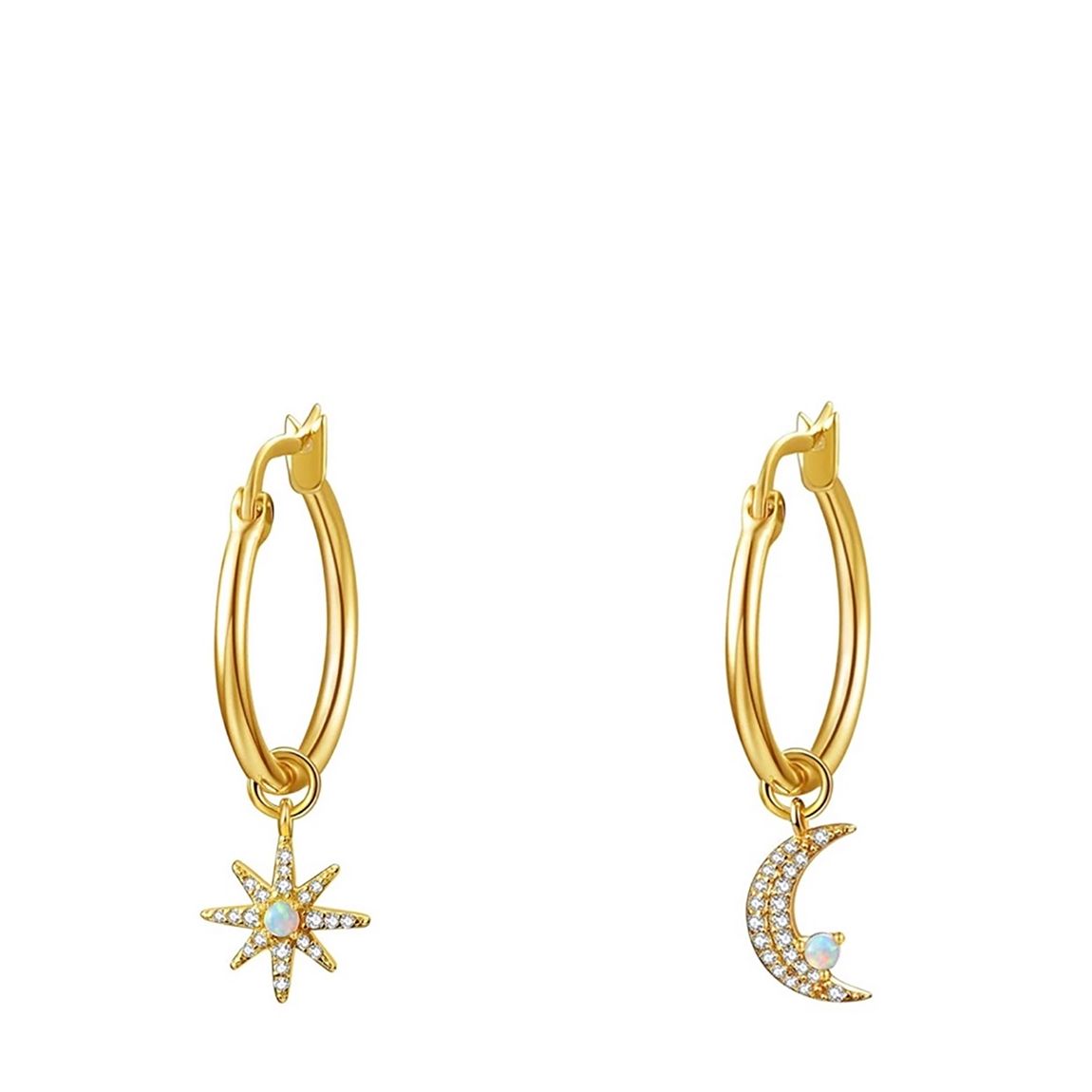 18K Gold Plated Star And Moon Drop Hoop Earrings main product photo