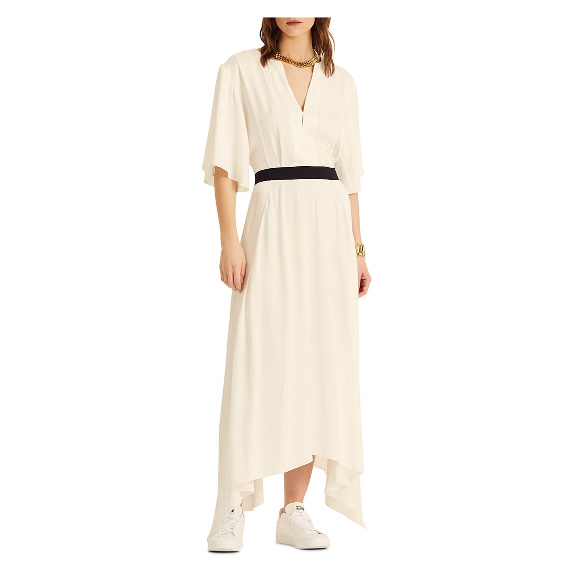 Ecru Satin Belted Dress main product photo