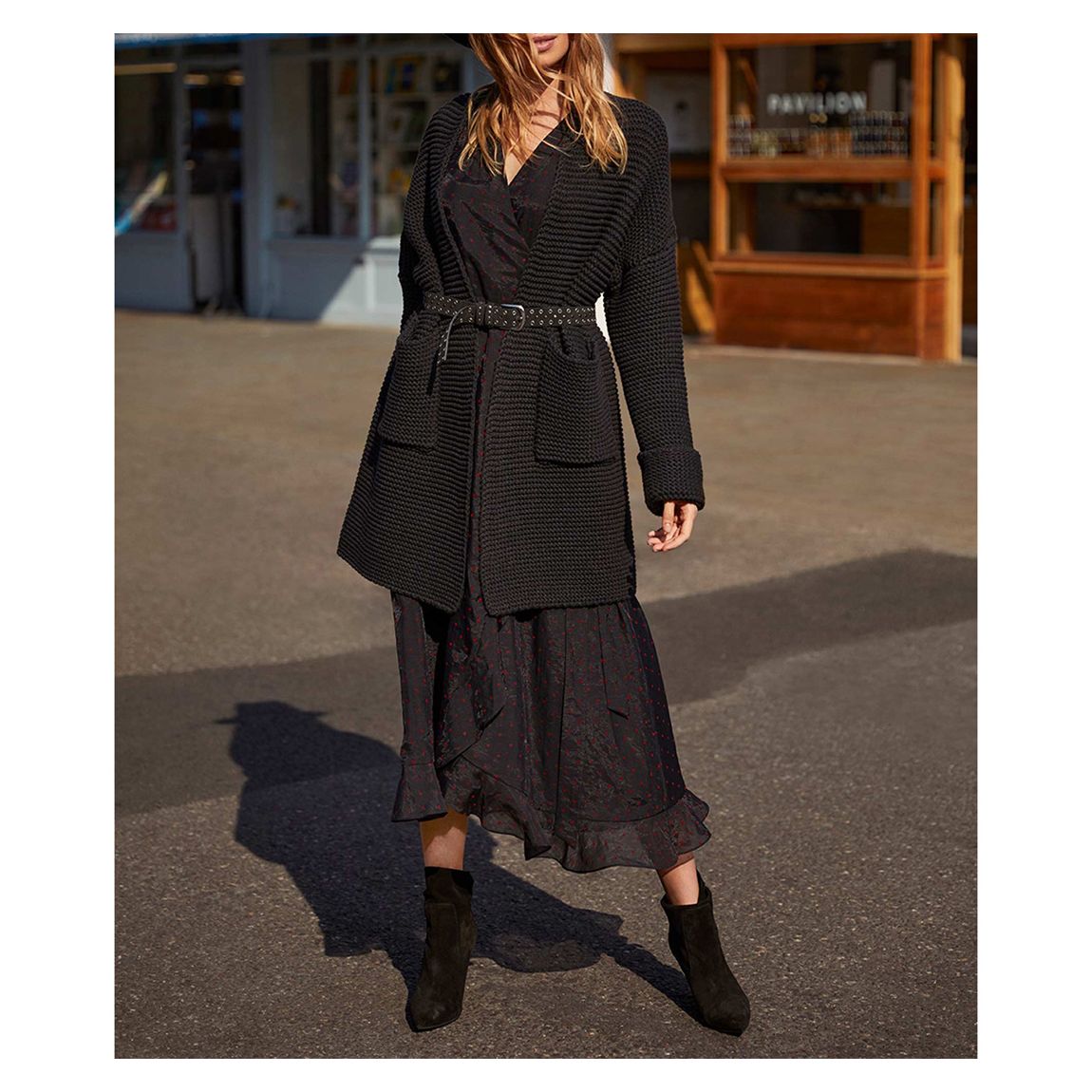 Black Spot Wrap Midi Dress main product photo