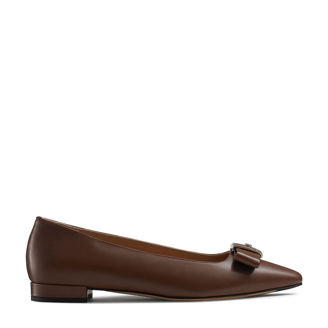 Brown Leather Impact Bow Trim Flats main product photo
