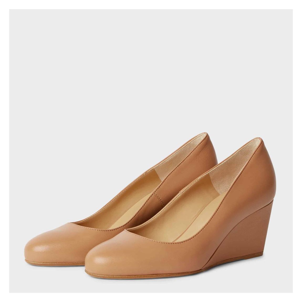 Tan Emma Wedge Court Leather Heels main product photo