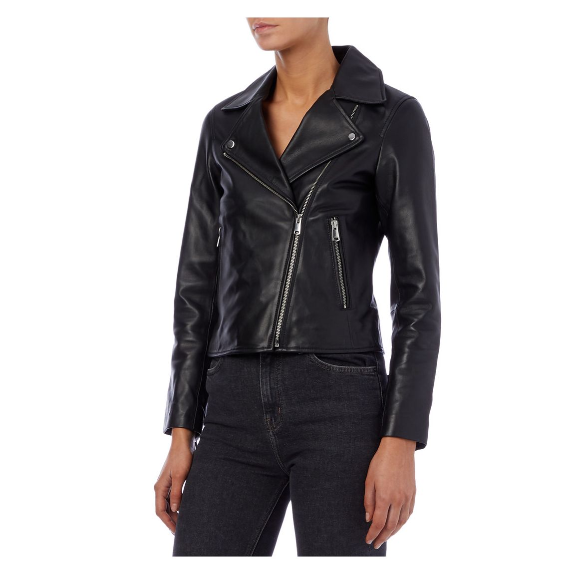 Black Geo Leather Biker Jacket main product photo