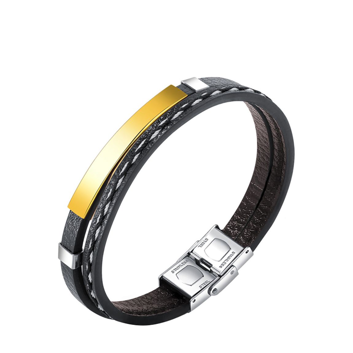 18K Gold Plated/Silver Plated Leather ID Bracelet main product photo