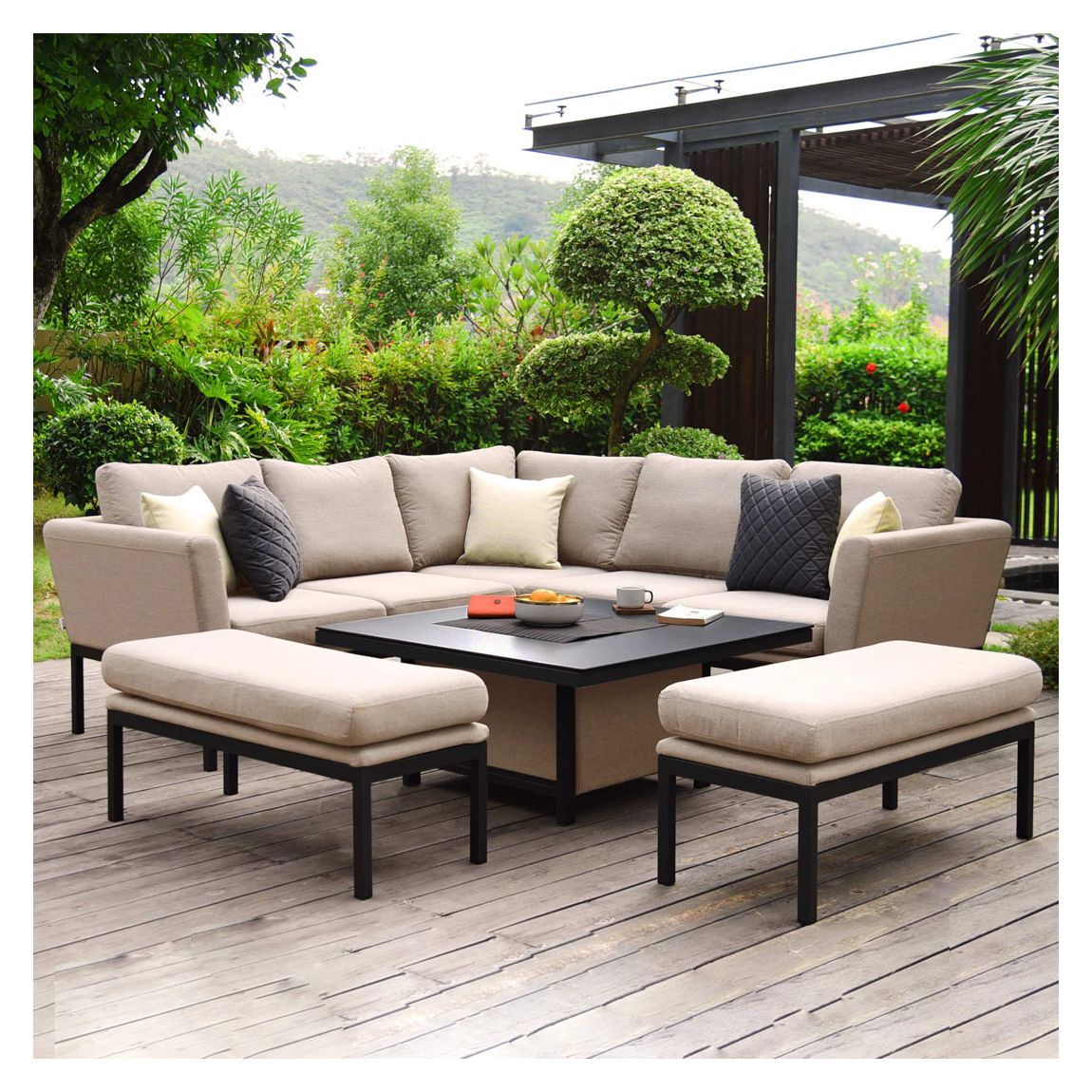 Pulse Square Corner Dining Set with Rising Table, Taupe main product photo