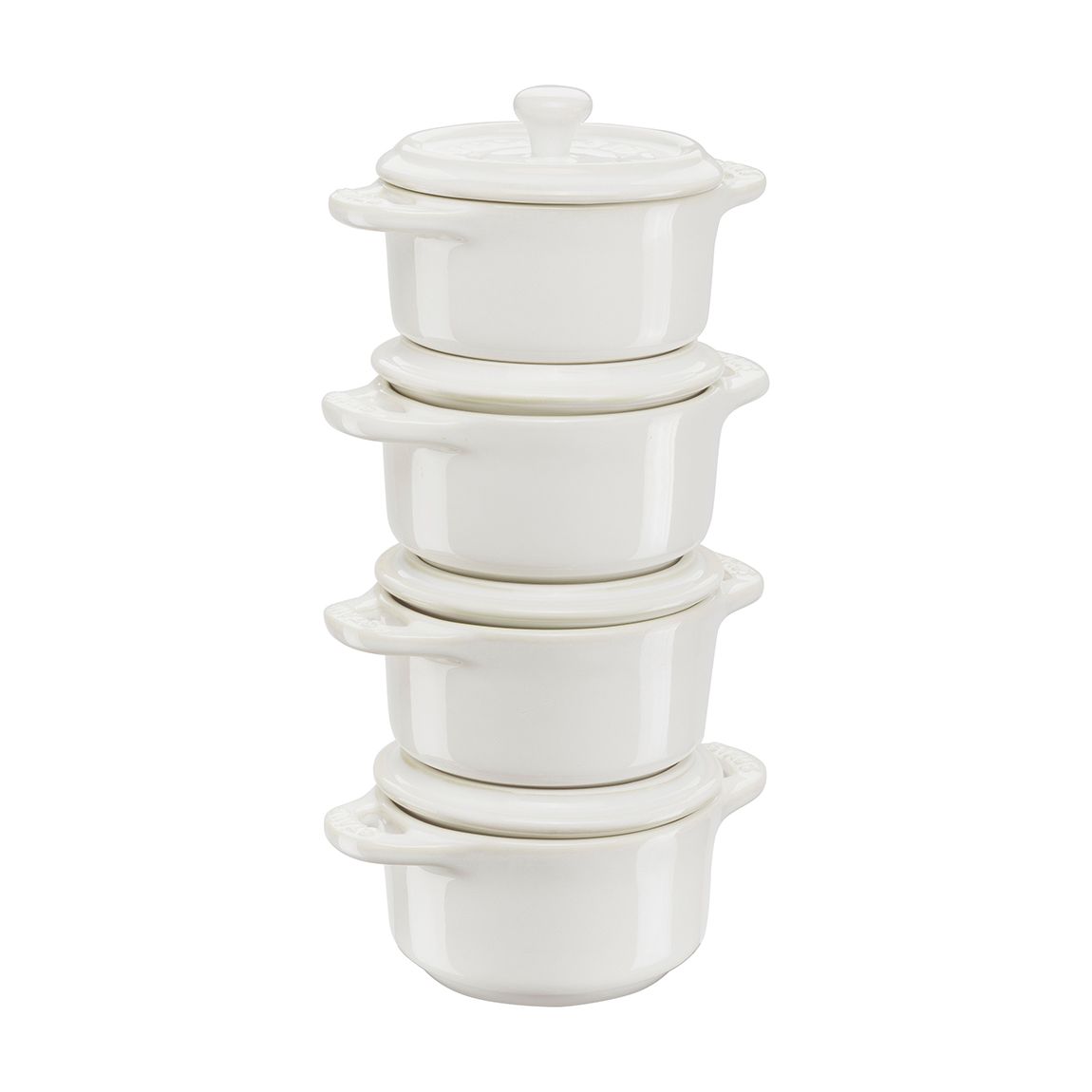 Set of 4 Ivory White Round Ceramic Cocottes main product photo