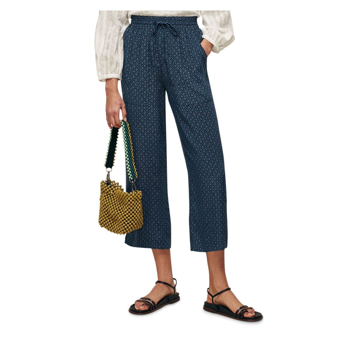 Blue Lattice Print Cropped Trousers main product photo