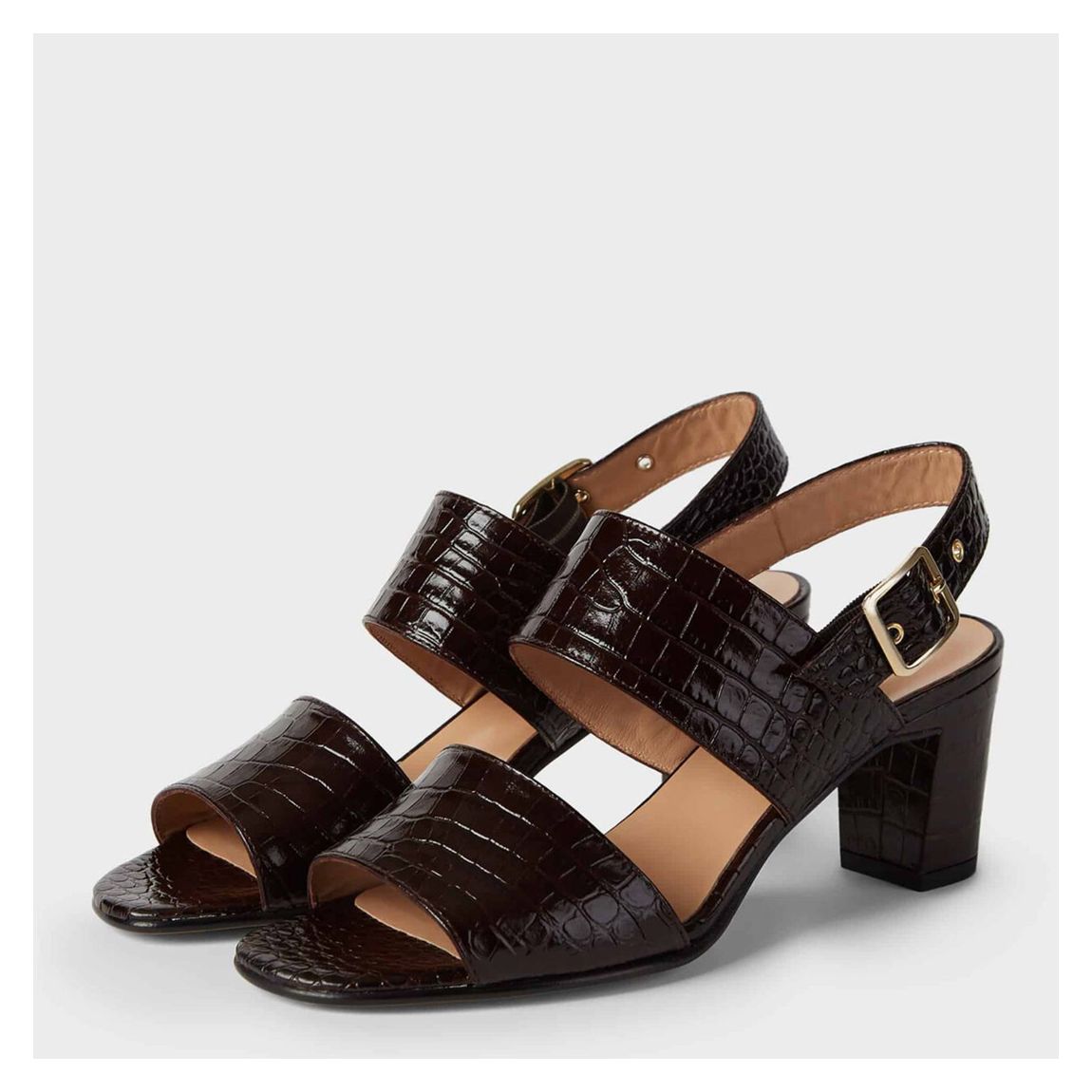 Brown Katrina Croc Buckle Leather Heels main product photo
