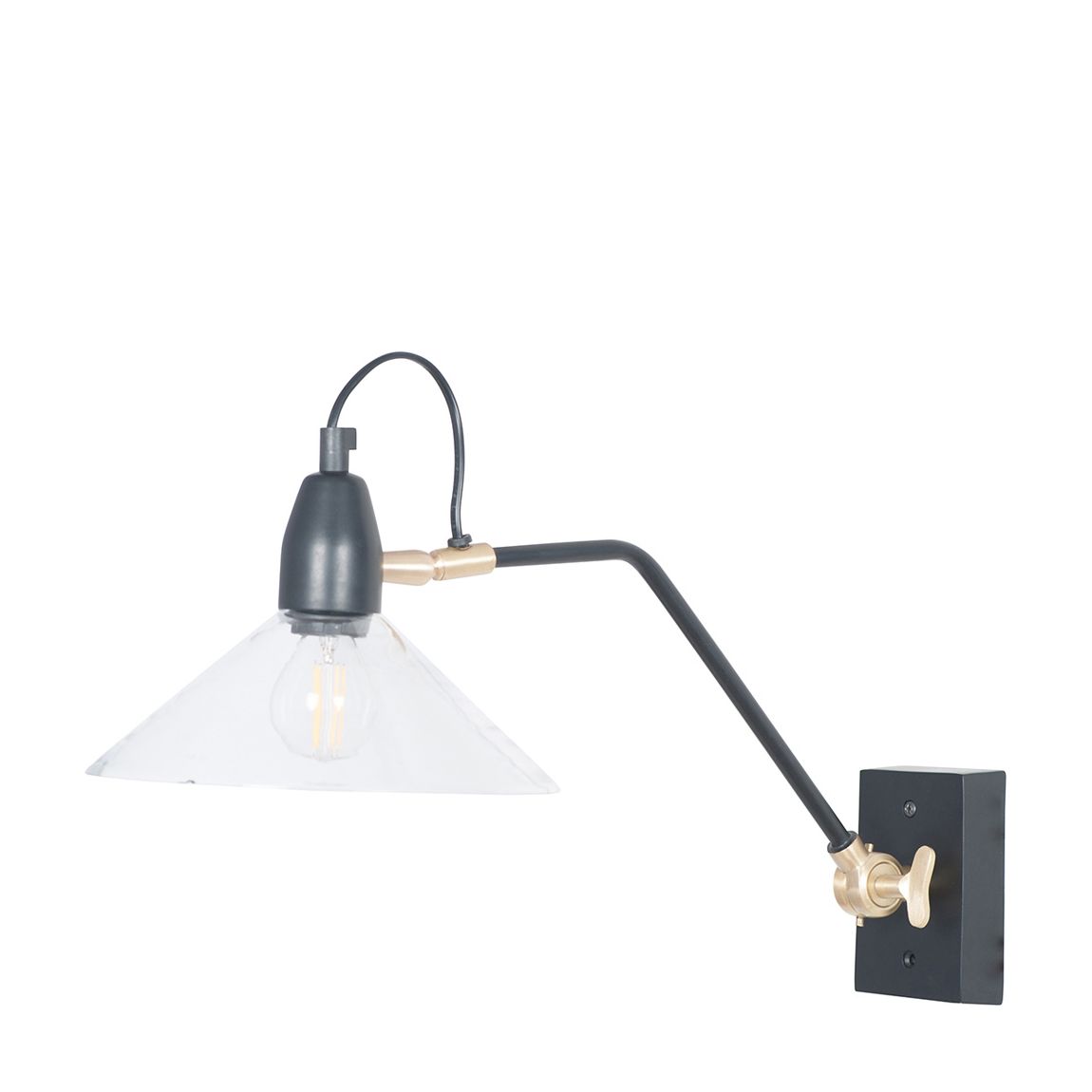 Canton Matt Black Metal and Clear Glass Cone Wall Light main product photo
