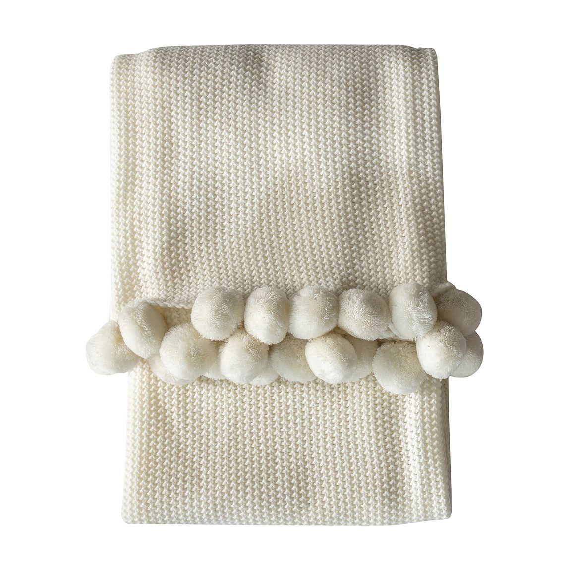 Moss Stitched Pom Pom Throw, Cream main product photo