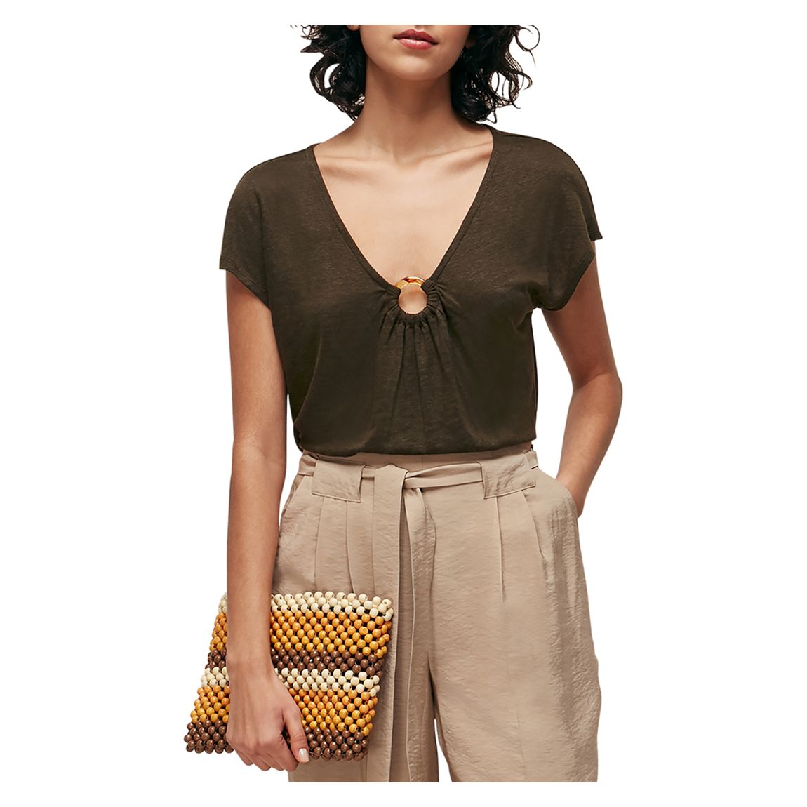 Khaki Tort Ring Linen Top main product photo