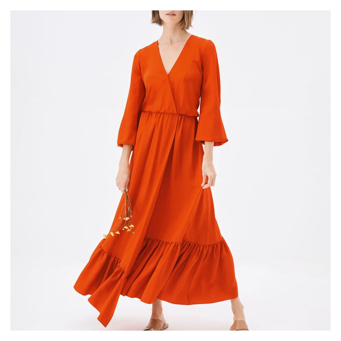 Orange Valenica Silk Wrap Dress main product photo