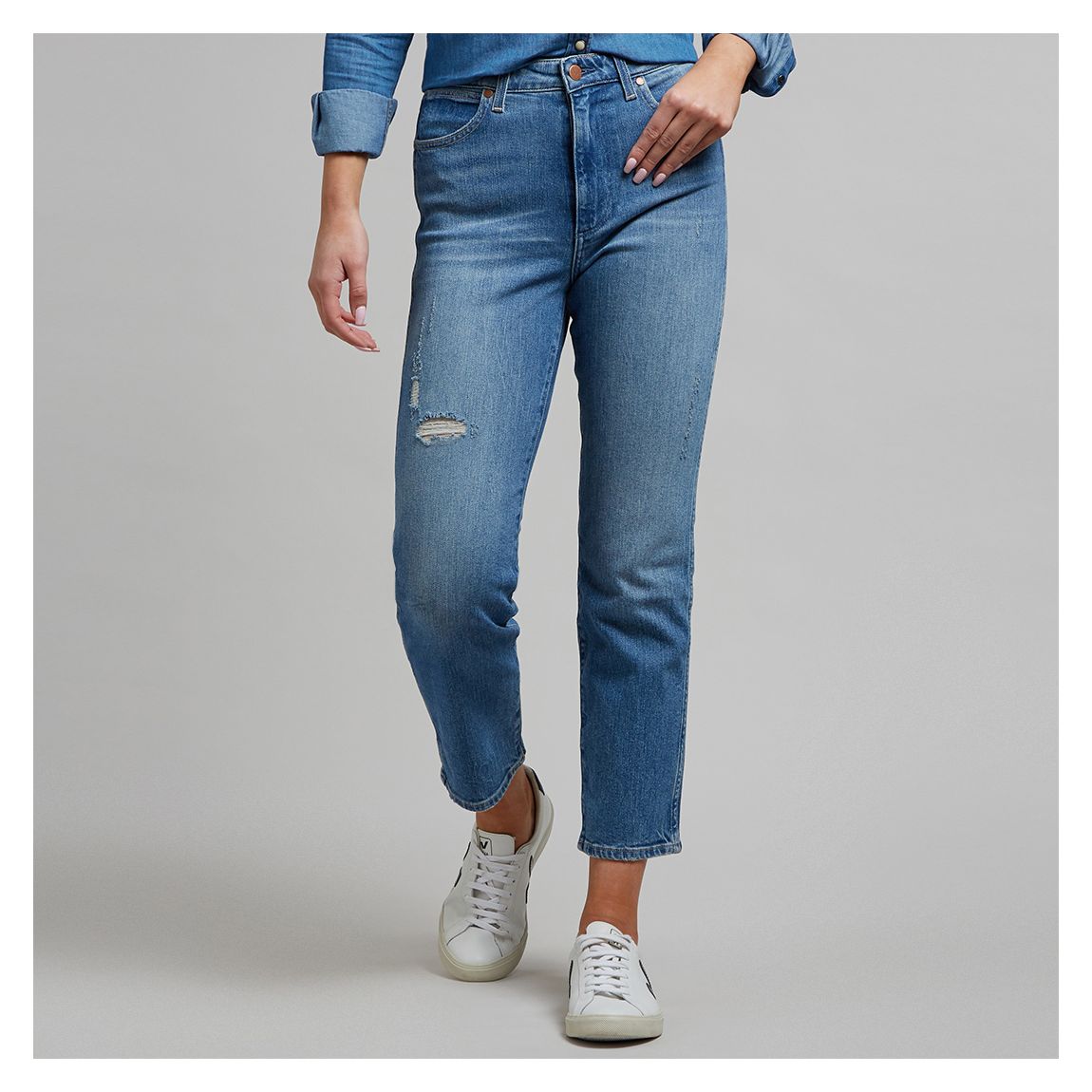 Light Blue Retro Straight Stretch Jeans main product photo