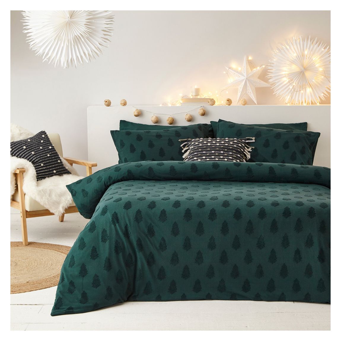 Tufted Tree Single Duvet Cover Set, Pine Green main product photo