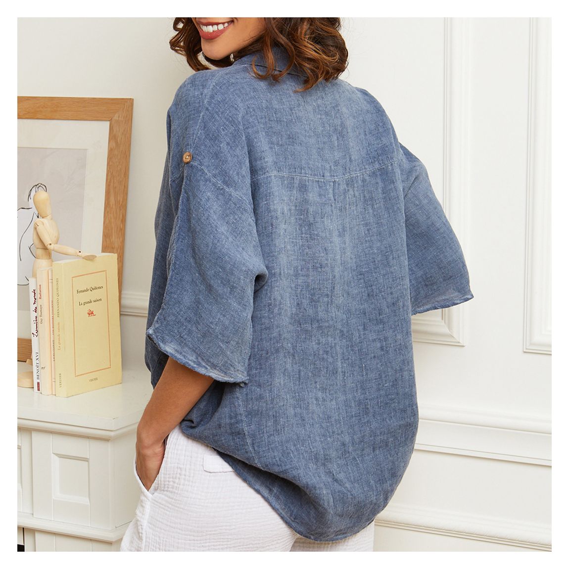 Blue Button Through Linen Shirt main product photo