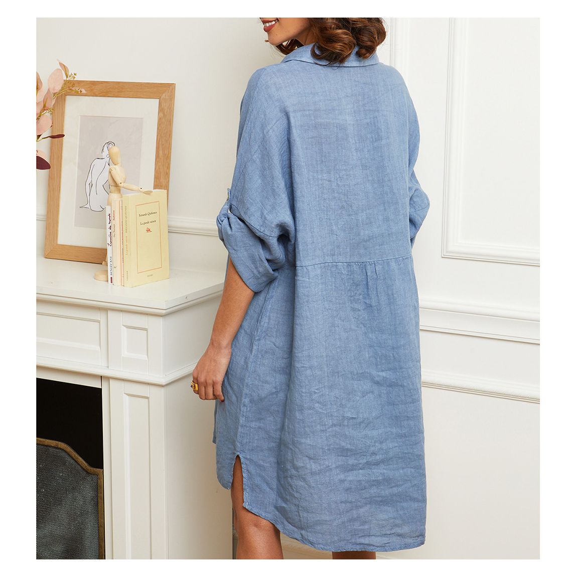 Blue Collar Linen Shirt Dress main product photo
