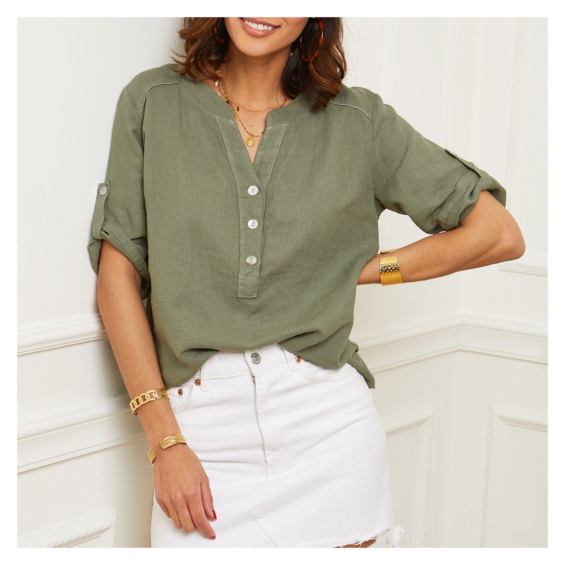 Khaki Linen Tunique Blouse main product photo