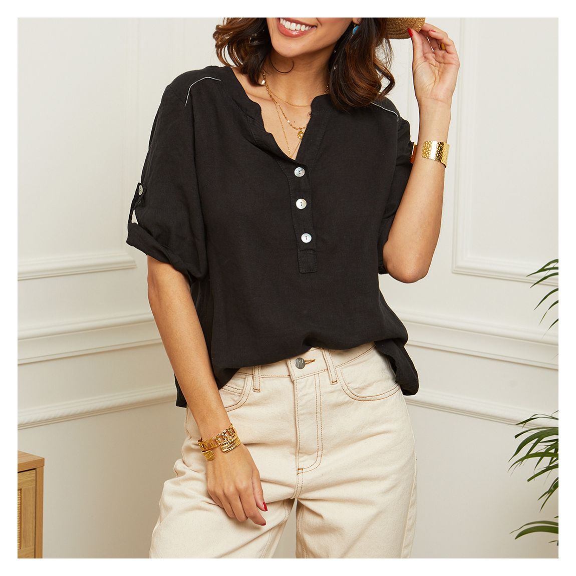 Black Linen Tunique Blouse main product photo