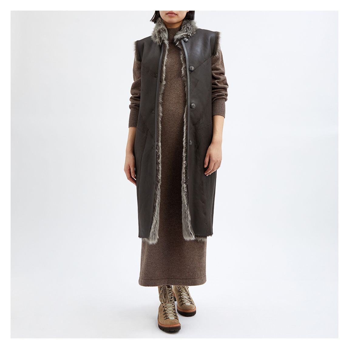 Nutmeg Long Reversible Shearling Gilet main product photo