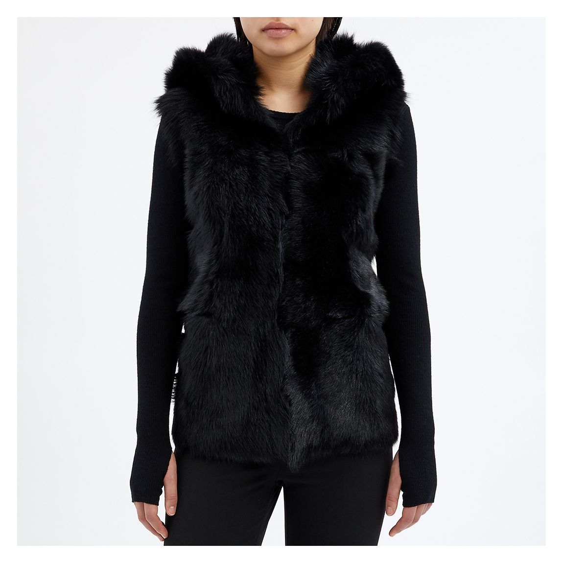 Black Shearling Reversible Hooded Puffer Gilet main product photo