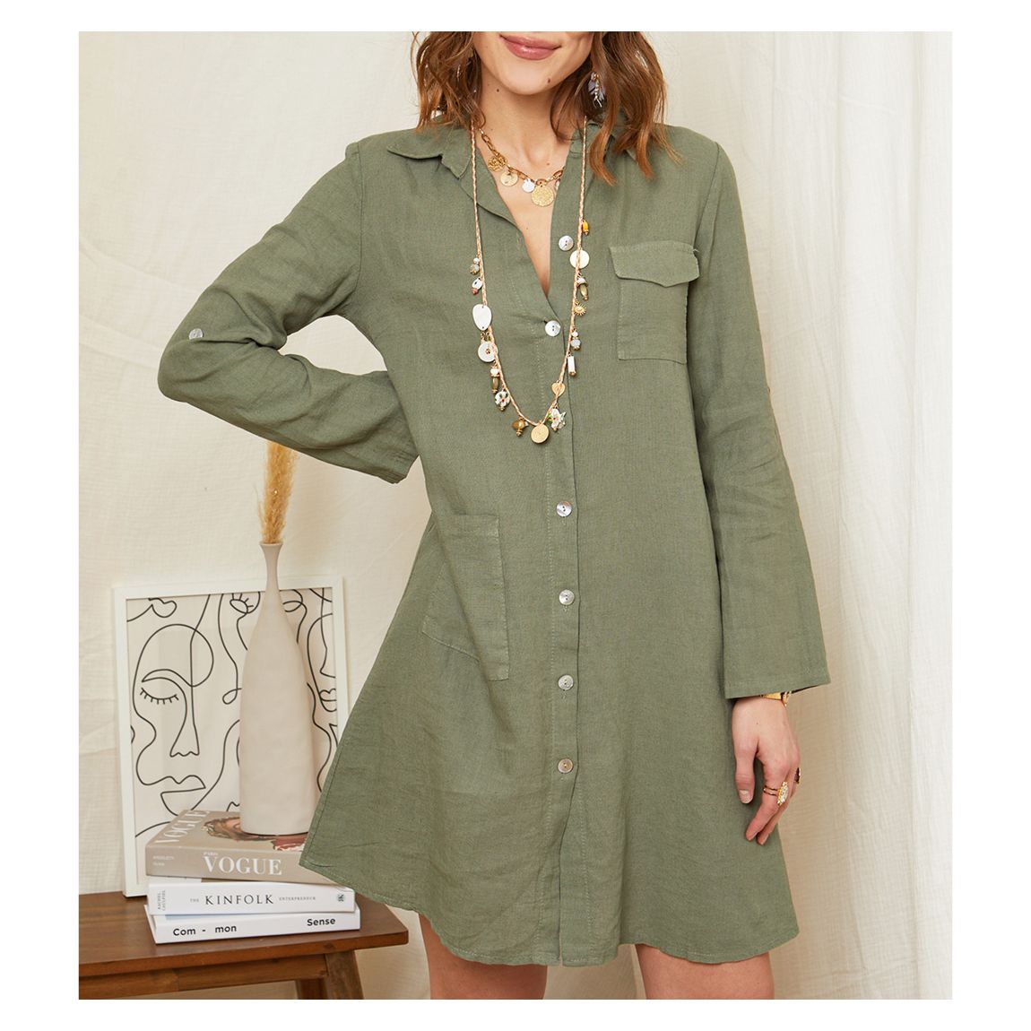 Green Linen Dress main product photo