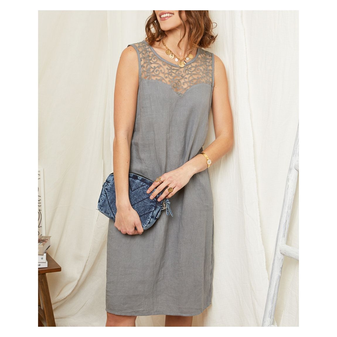 Grey Sleeveless Linen Dress main product photo