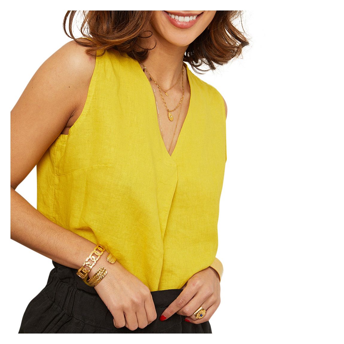 Yellow Sleeveless Linen Top main product photo