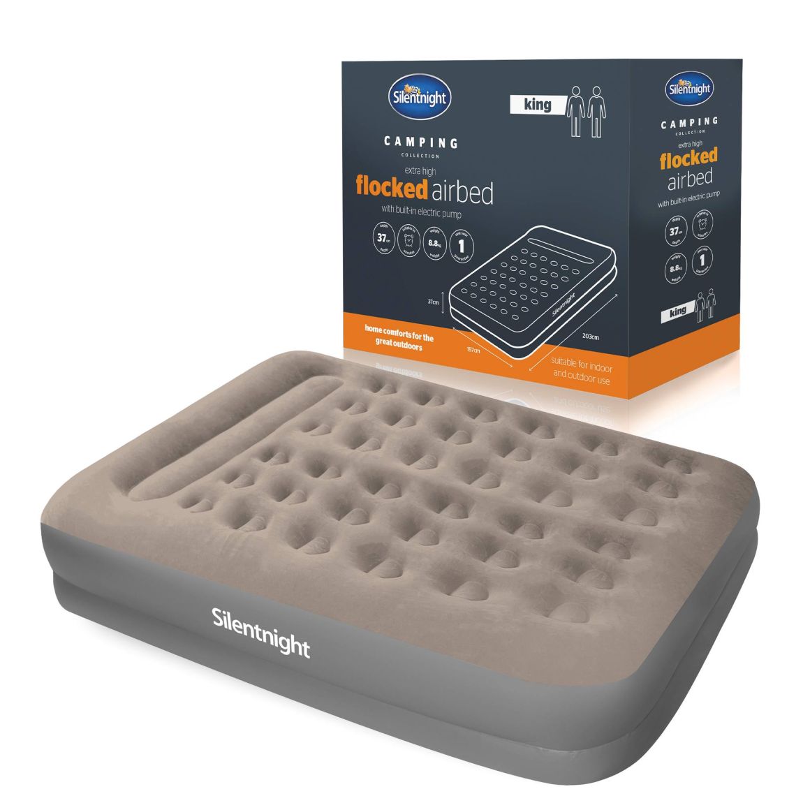 Silentnight Camping Collection Flock Airbed - Electric Pump - Grey - King main product photo