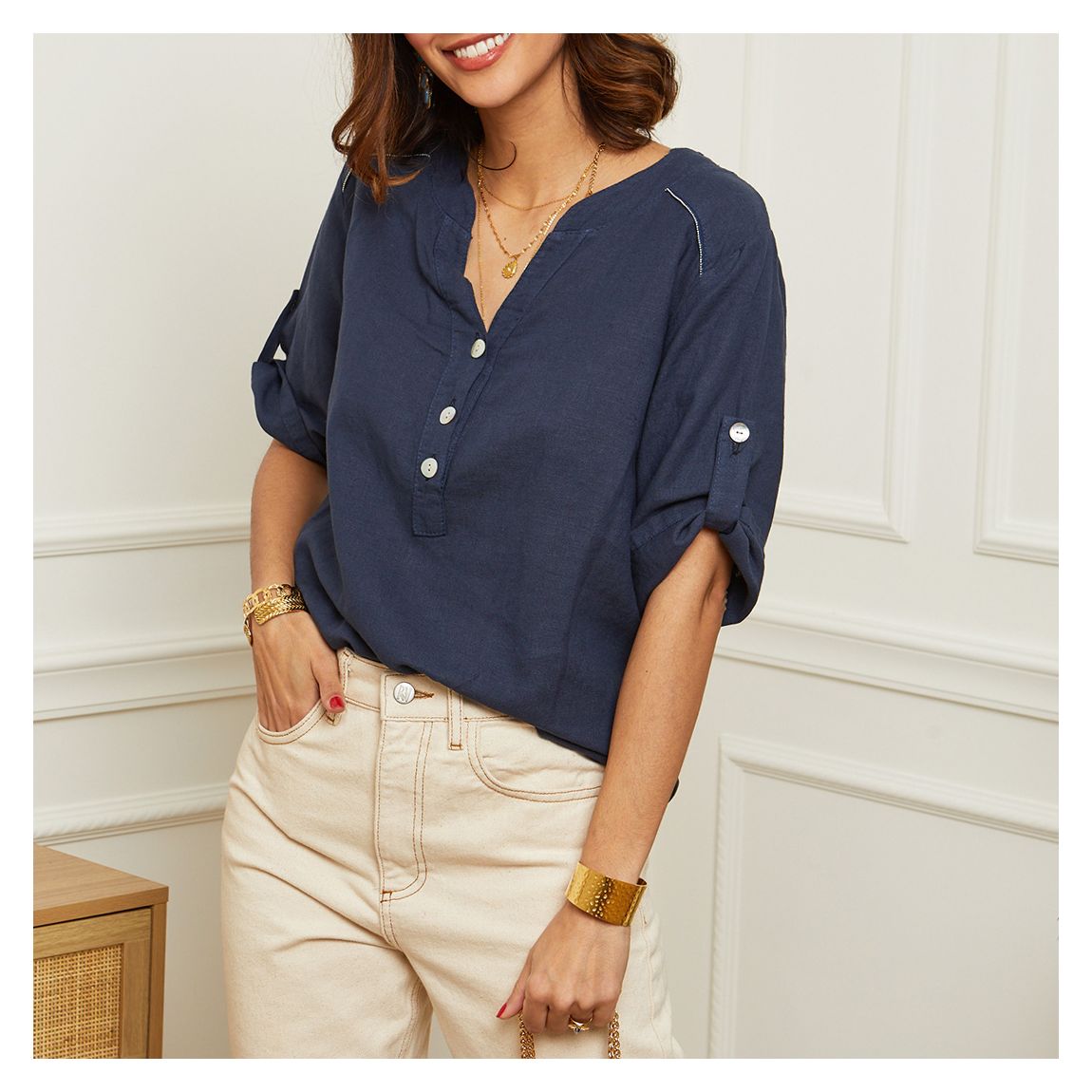 Navy Linen Tunique Blouse main product photo