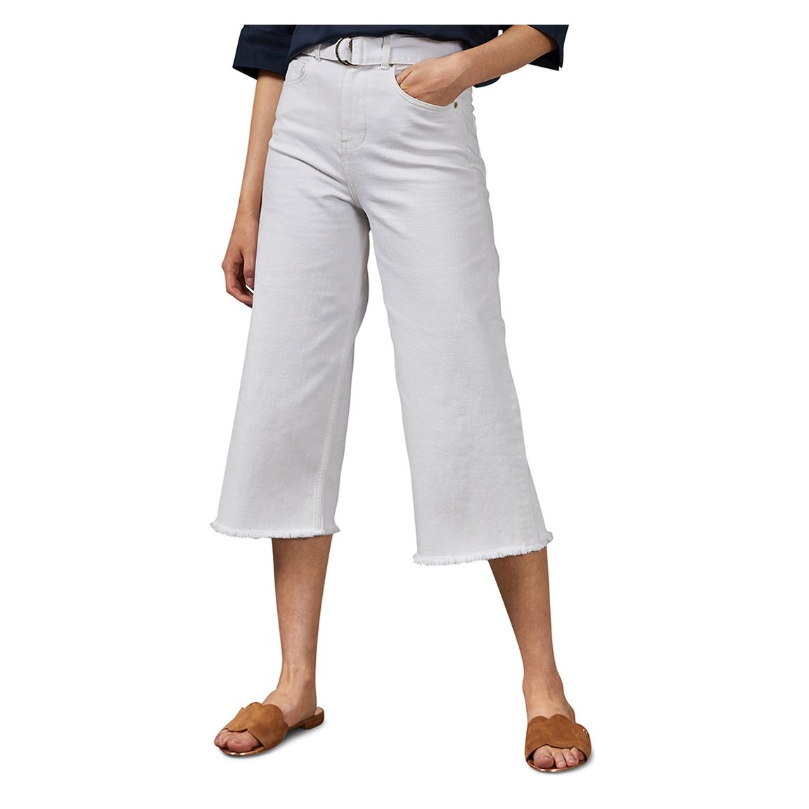 White Grojela Wide Leg Stretch Jeans main product photo