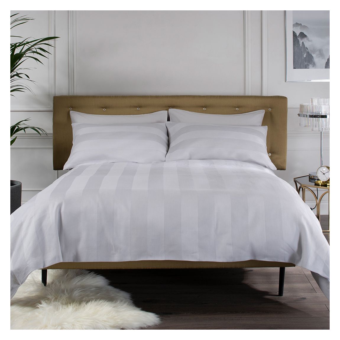 Wide Sateen Stripe Double Duvet Cover Set, Silver main product photo