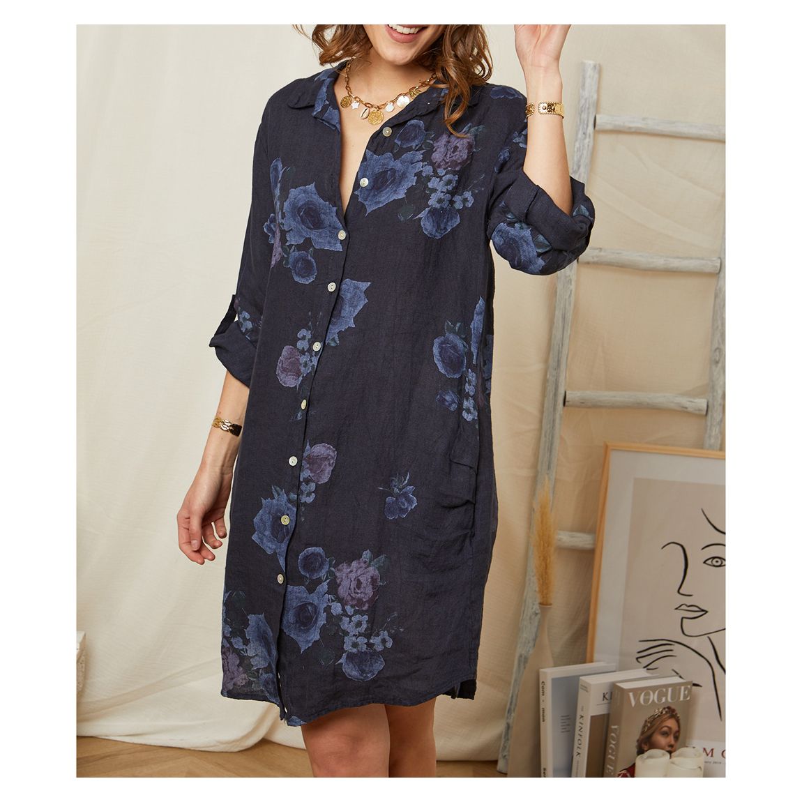 Navy Printed Dress main product photo