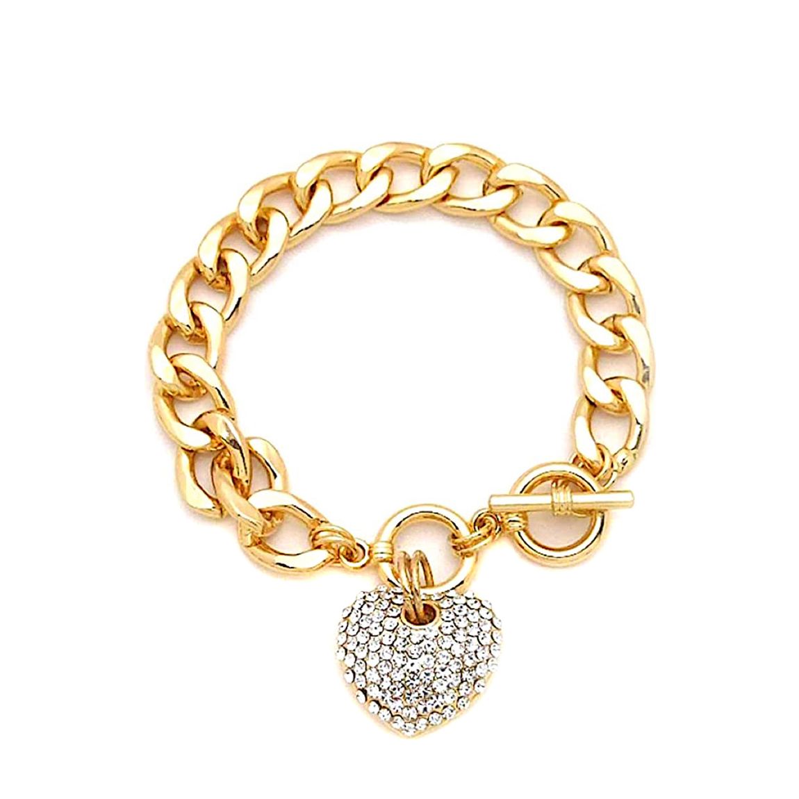 18K Gold Chain Link Heart Charm Bracelet main product photo
