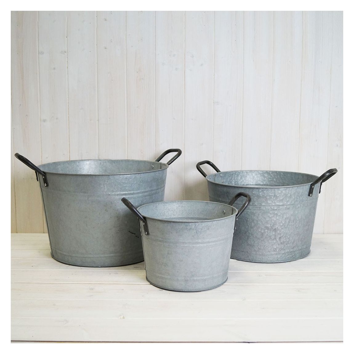 Set Of 3 Aged Zinc Buckets main product photo
