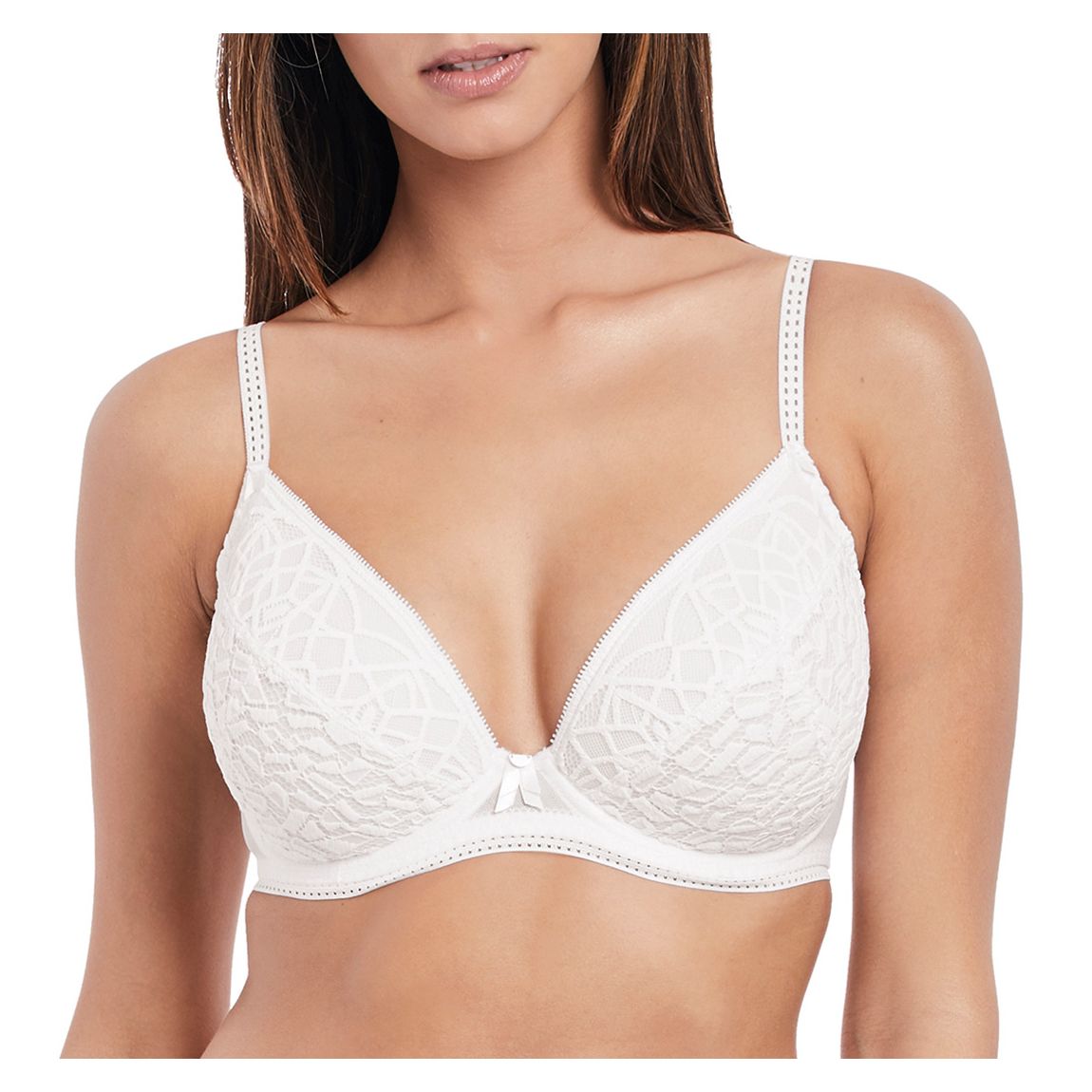 White Soiree Lace Padded Plunge Bra main product photo