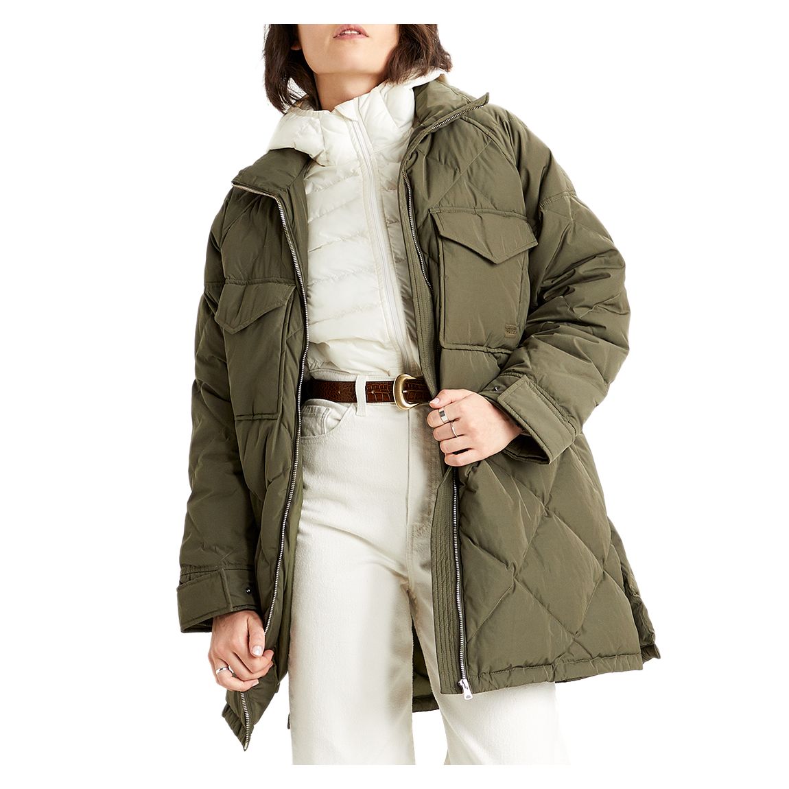 Khaki Diamond Quilted Puffer Jacket main product photo