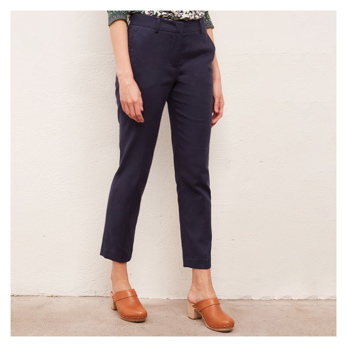 Navy Mirella Cotton Blend Straigt Leg Trouser main product photo