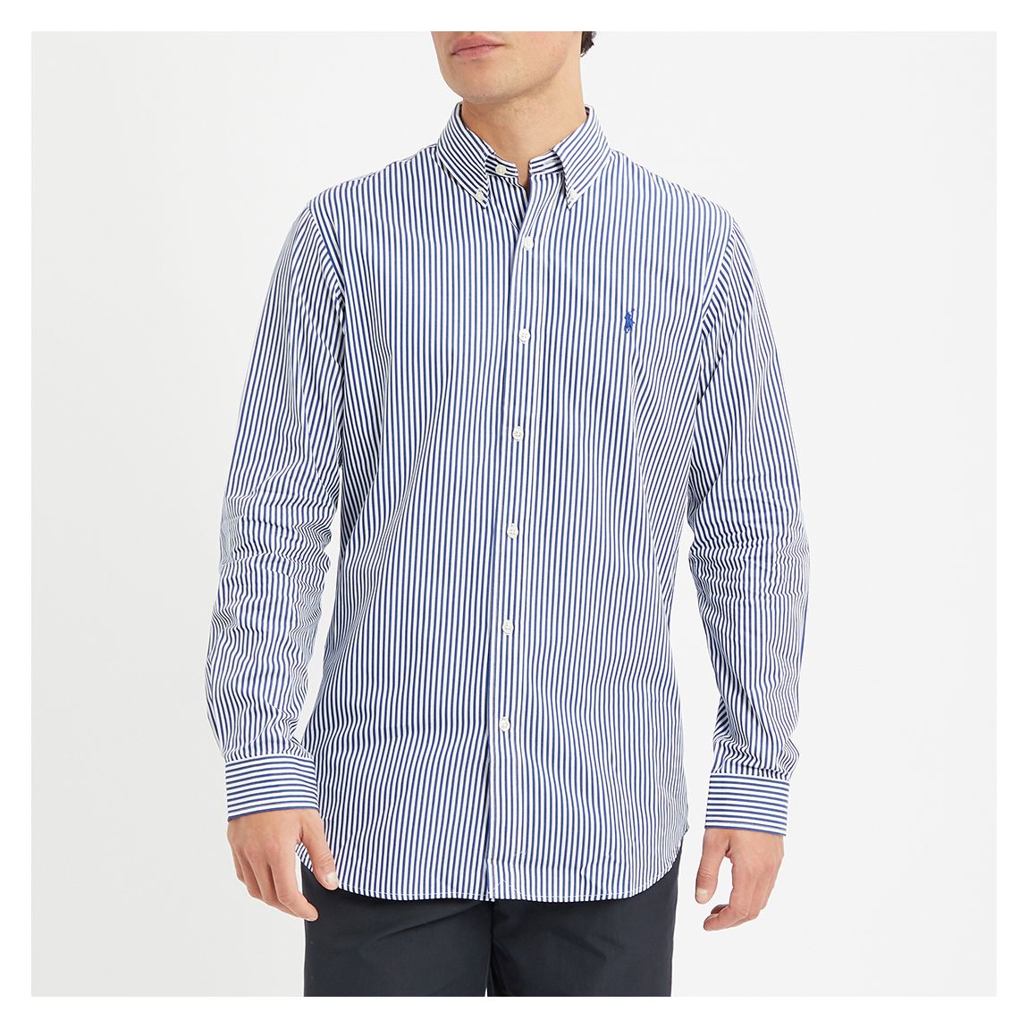 Navy Striped Custom Fit Poplin Shirt main product photo