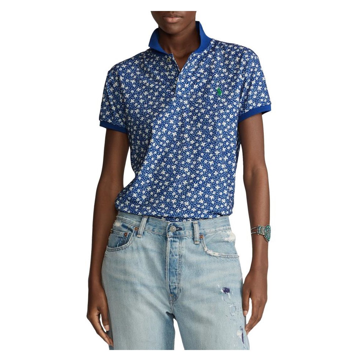 Blue Floral Recycled Polo Shirt main product photo