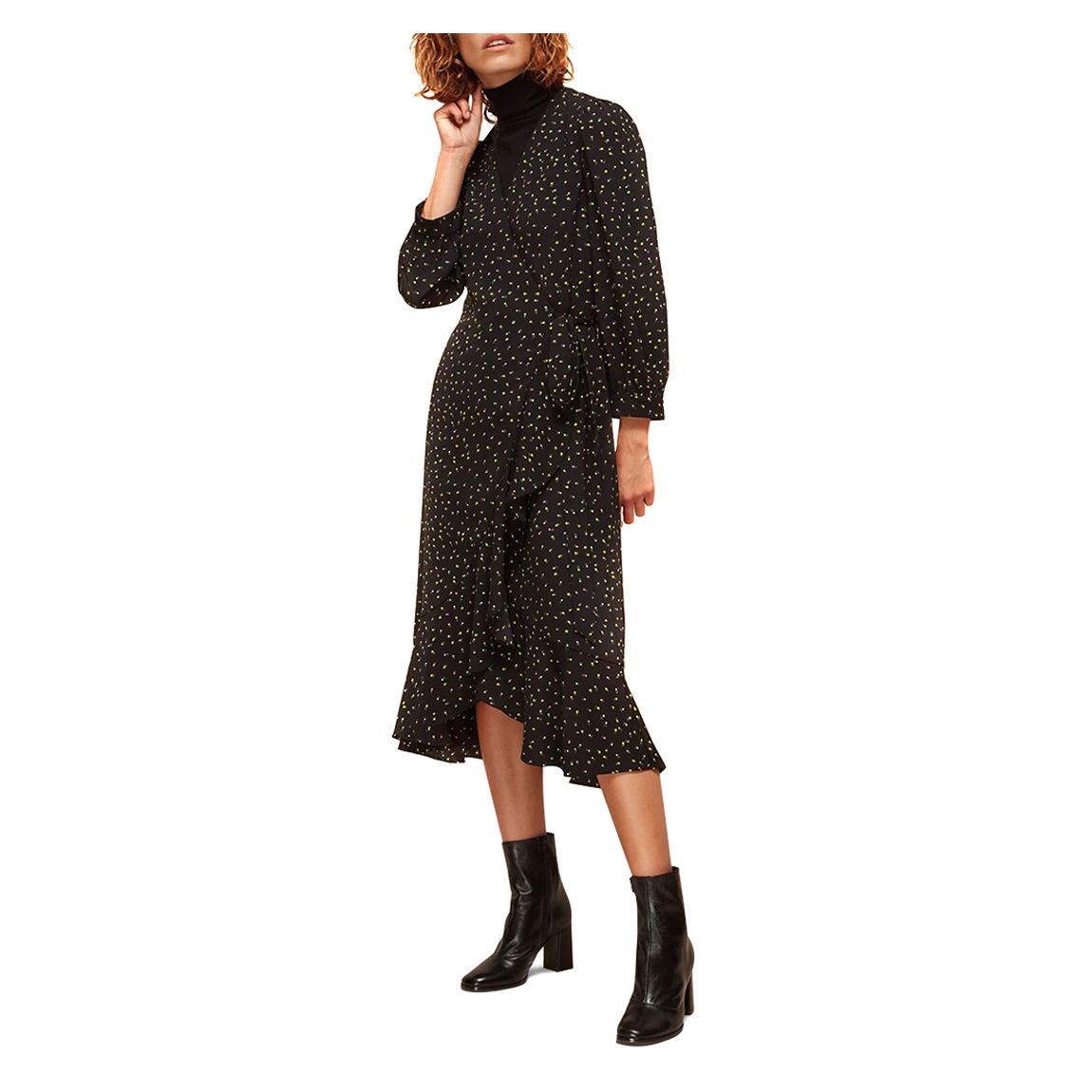 Black Bud Print Wrap Dress main product photo