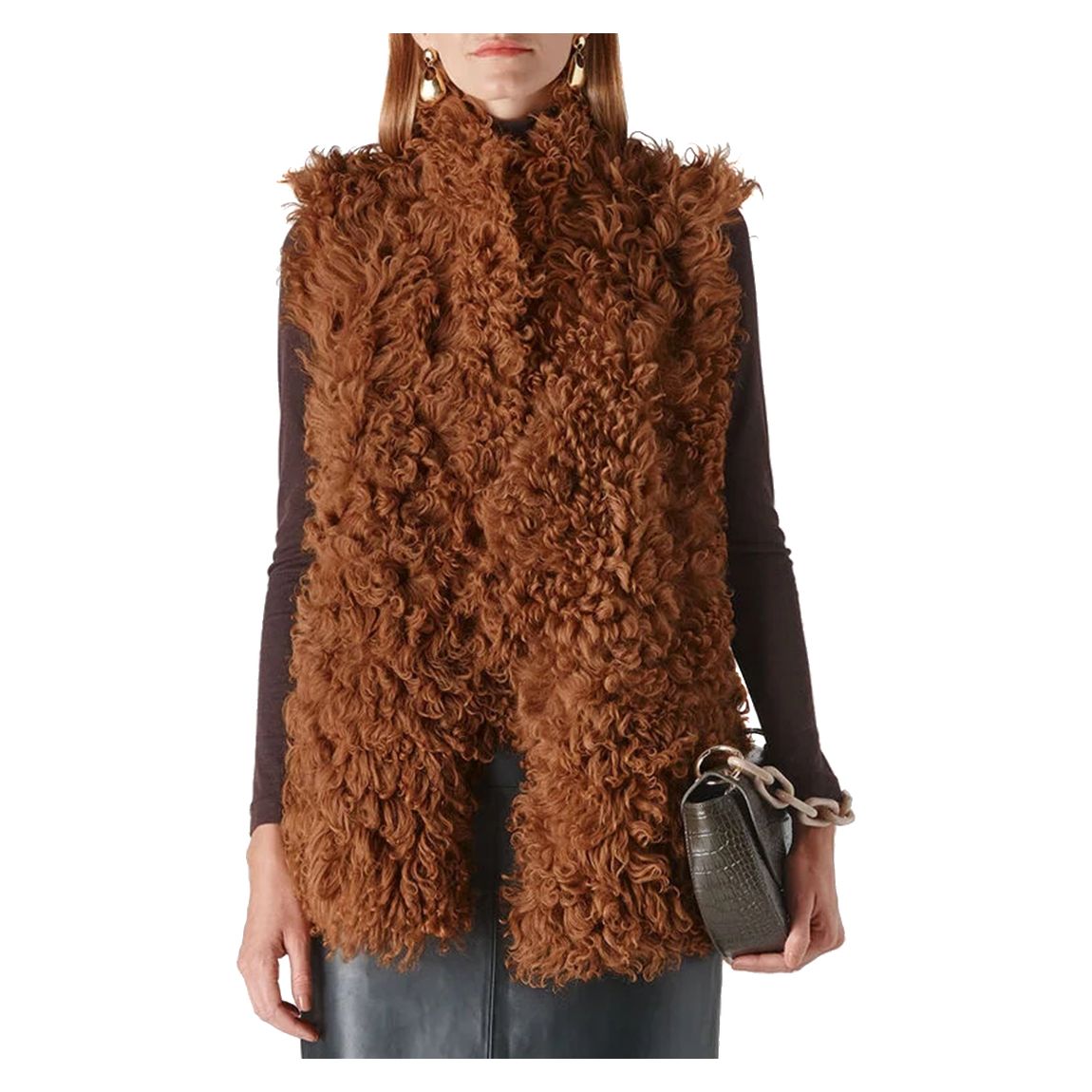 Tan Longline Curly Sheepskin Gilet main product photo