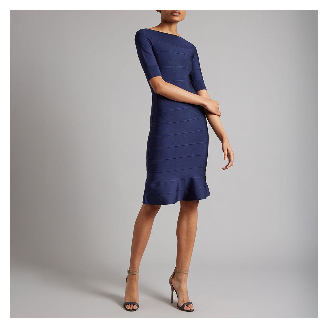Navy Boat Neck Flare Bandage Dress main product photo
