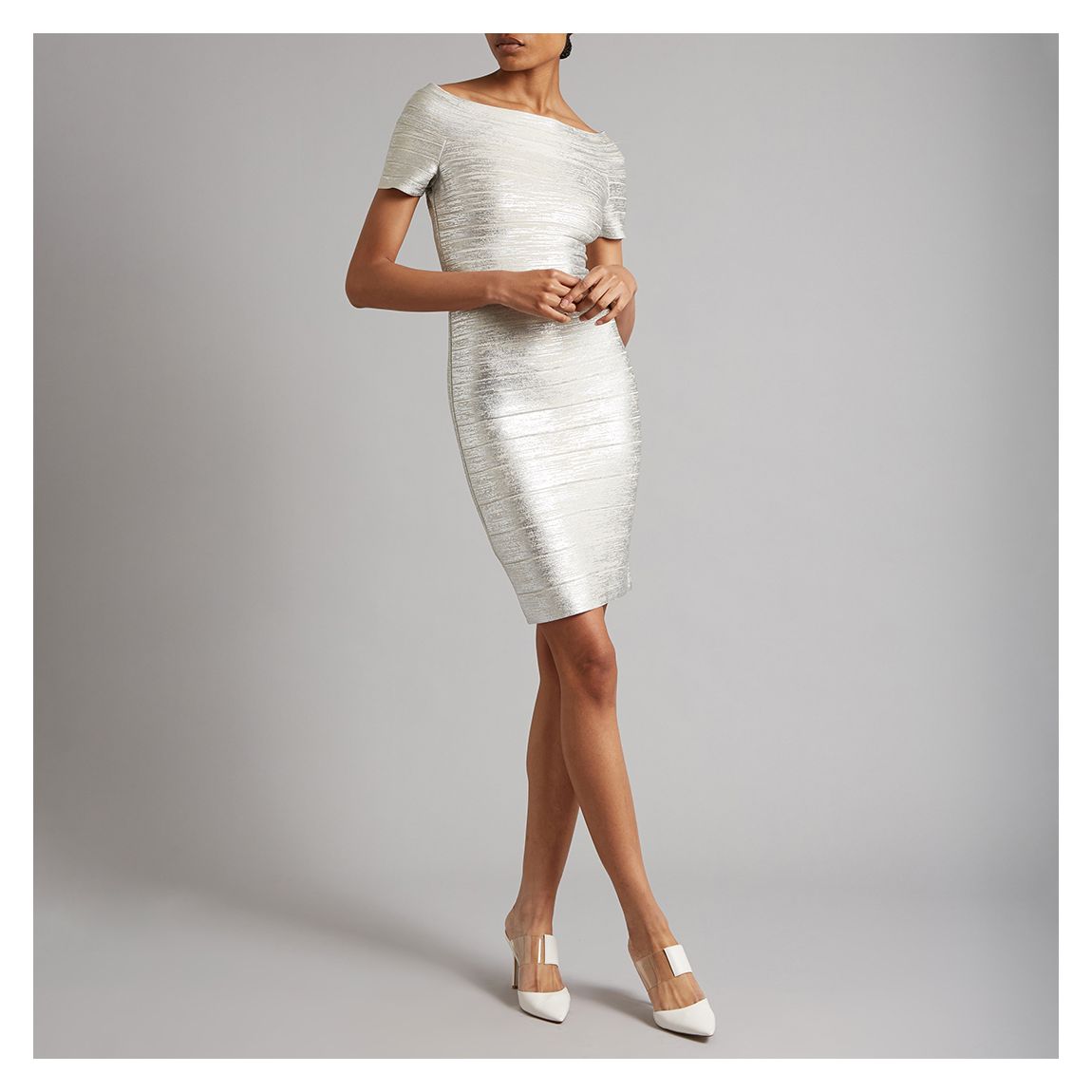 Silver Off Shoulder Bandage Dress main product photo