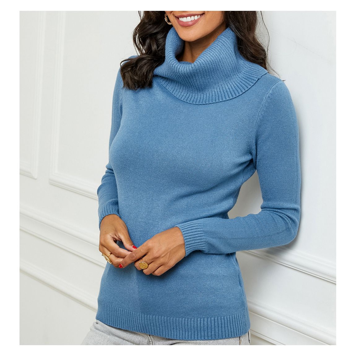 Blue Cashmere Blend Roll Neck Jumper main product photo