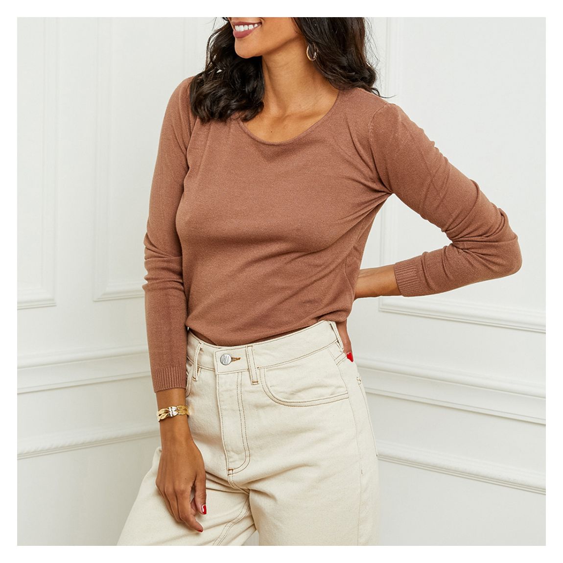 Camel Cashmere Blend Scoop Neck Jumper main product photo
