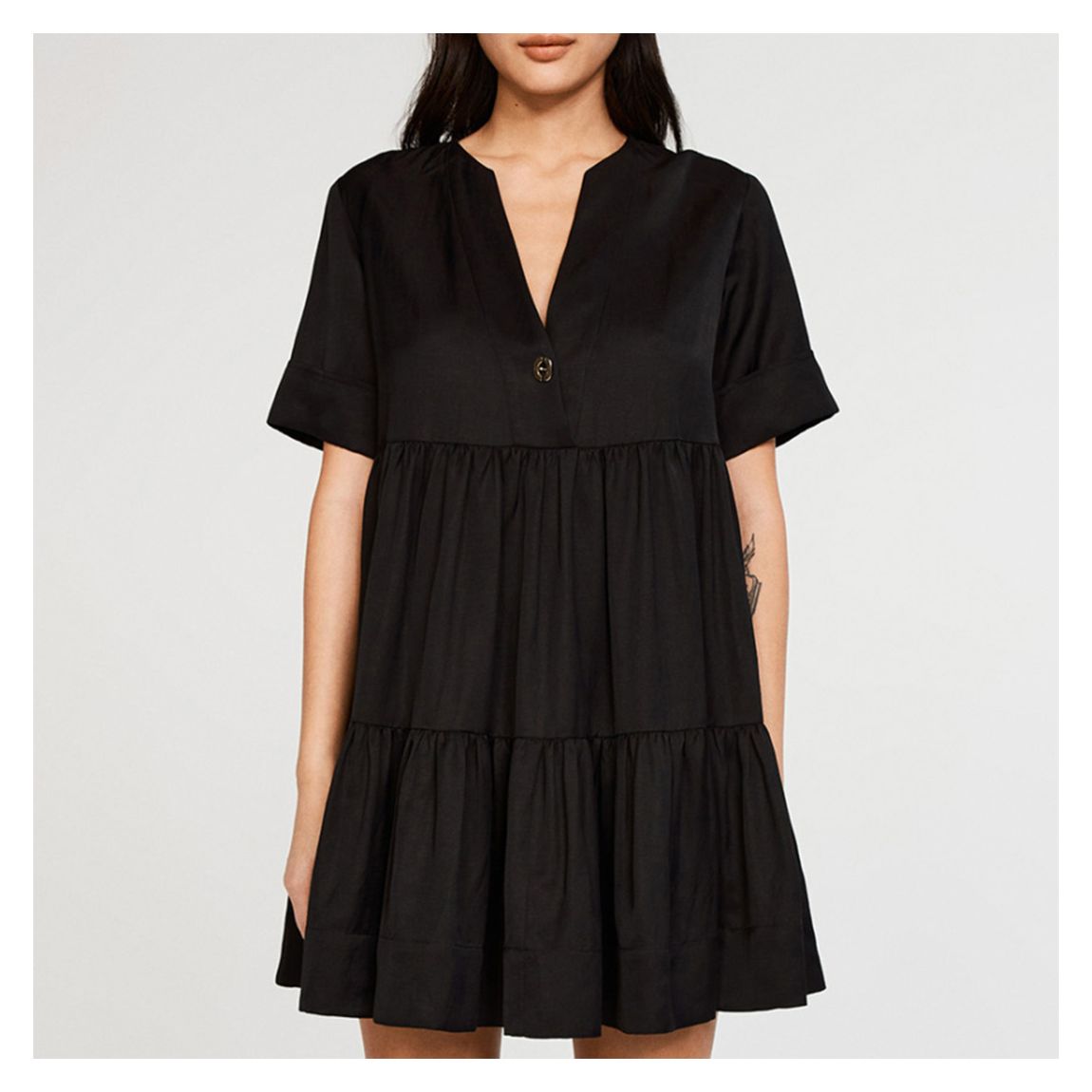 Black Rigole Mini Linen Blend Dress main product photo